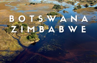 Veduta dall’alto del Delta dell’Okavango in Botswana con canali d’acqua e vegetazione verde.