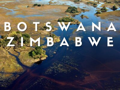 Veduta dall’alto del Delta dell’Okavango in Botswana con canali d’acqua e vegetazione verde.