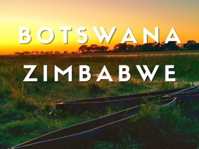 Escursione tradizionale in mokoro tra i canali del Delta dell'Okavango al tramonto durante un safari in Botswana.