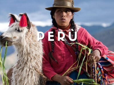 Donna peruviana in abito tradizionale con sfondo di paesaggio urbano a Cusco