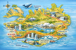 Mappa itinerario di viaggio Ring Road Islanda